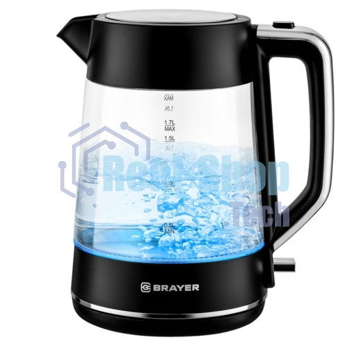 Электрочайник BRAYER BR6102 черный, 1.7 л, 2200 Вт, скрытый нагревательный элемент