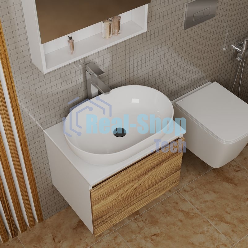 Комплект для ванной, 4 предмета (Тумба подвесная Bau Blackwood 60 + Раковина BAU 59х40 + Смеситель высокий Hotel Still, нерж. сталь, выпуск черный)