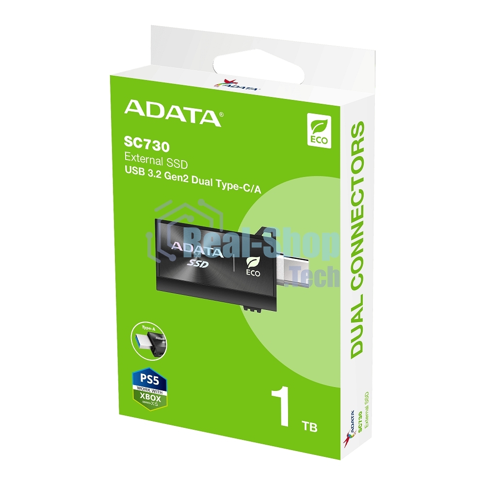 Внешний SSD ADATA SC730, 1TB, USB 3.2 Gen 2 Type-A/Type-C, R/W 600/600, черный