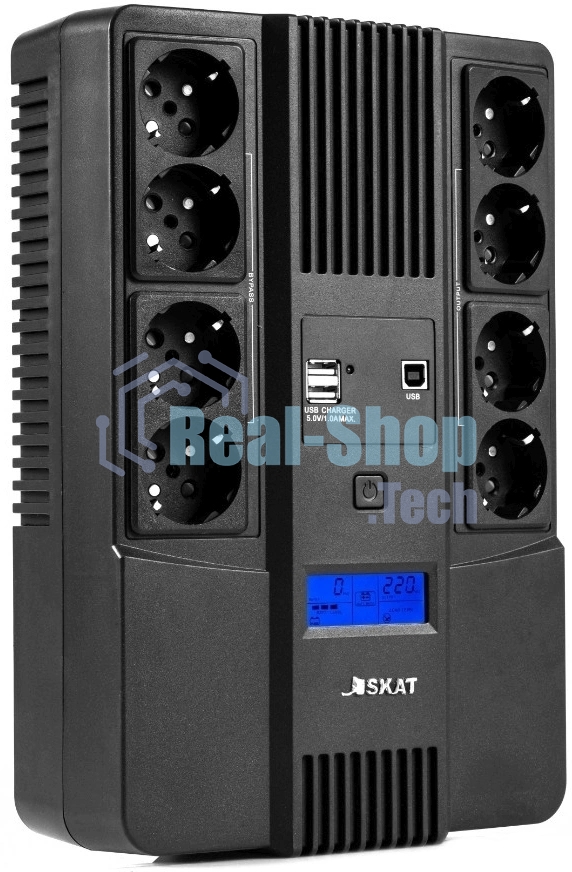Источник бесперебойного питания Бастион SKAT-UPS 800-AID-IN-1x9-8 ИБП 220В 480Вт, LCD, АКБ 1x 9А·ч, line interactive, мод.синус, 8хSchuko,2xUS (8933)