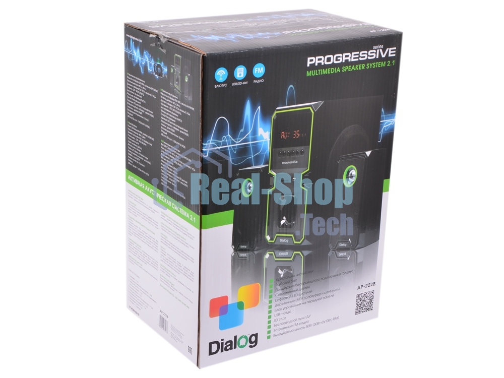 Акустическая система Dialog Progressive AP-222B BLACK - акустические колонки 2.1, 30W+2*10W RMS, Bluetooth, USB/SD reader