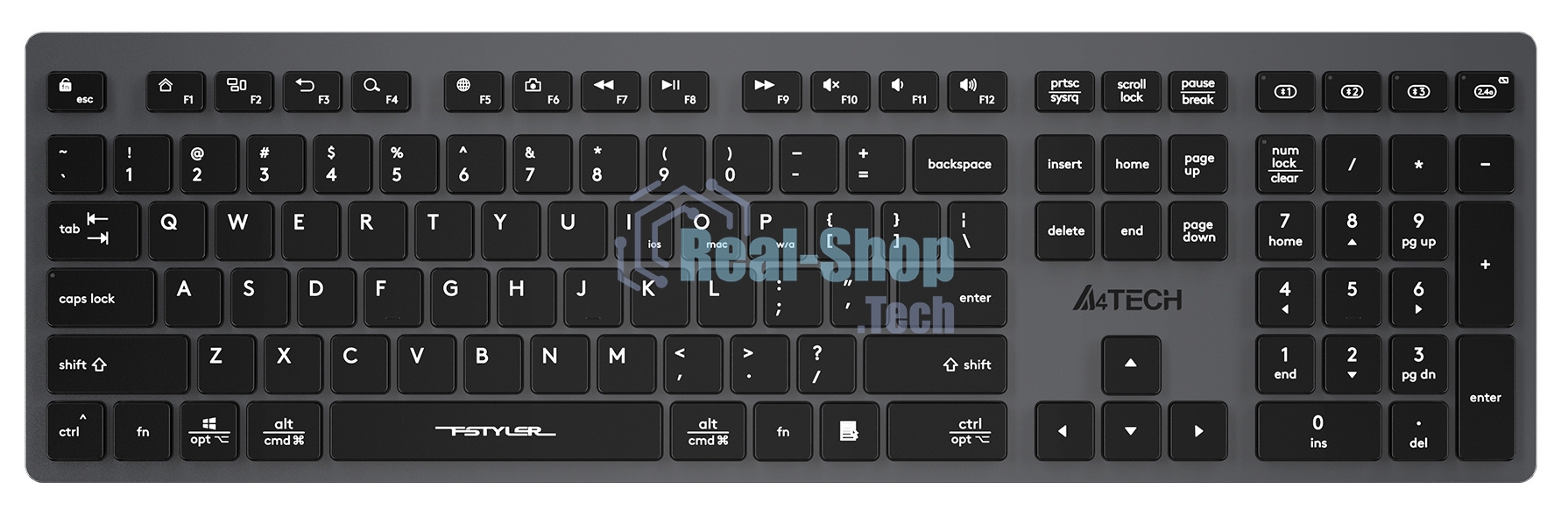 Клавиатура беспроводная A4Tech Fstyler FBX50C, USB, Bluetooth/Радиоканал, серый