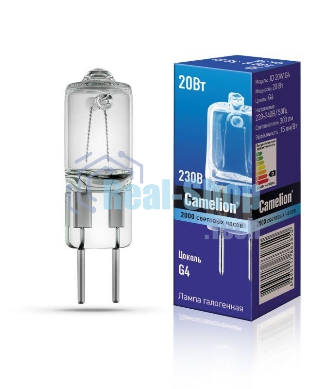 Лампа галогенная JD 20Вт капсула g4 2850К 240В g4 Camelion 10405