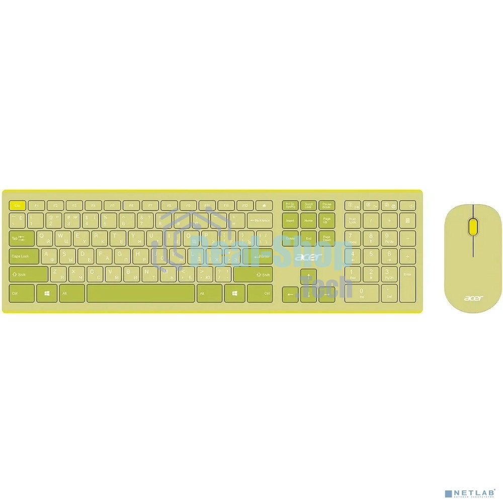 Комплект клавиатура + мышь Acer OCC205 беспроводной USB, 1200 dpi, зеленый/желтый