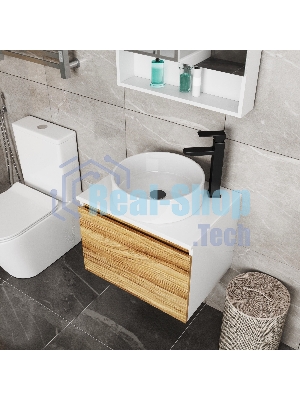 Комплект для ванной, 4 предмета (Тумба Bau Dream Blackwood 60, раковина BAU ream круглая D41, смеситель для раковины высокий Hotel Black, черный, выпуск клик клак, черный)