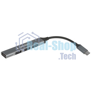 Разветвитель USB2.0 Gembird UHB-C201, 4xUSB2.0, кабель Type-C 10 см, алюминий, пакет