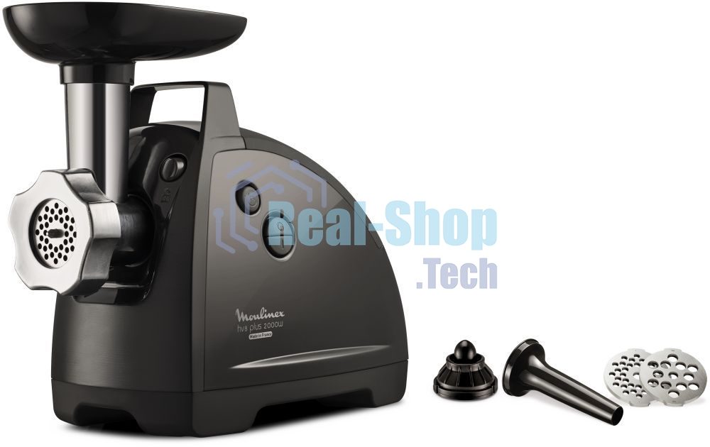 Мясорубка электрическая Moulinex ME682832 черный, 2000 Вт, 2.6 кг/мин, реверс, защита от перегрузки, насадки - 4