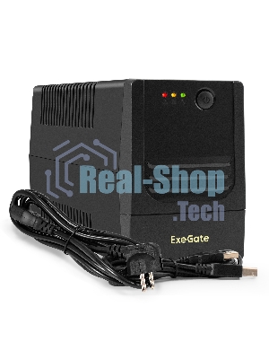Источник бесперебойного питания ExeGate Power NB-650.LED.AVR.4C13.USB (650VA/390W, LED, AVR, 4*C13, USB, батарея 12V 7Ah, черный)