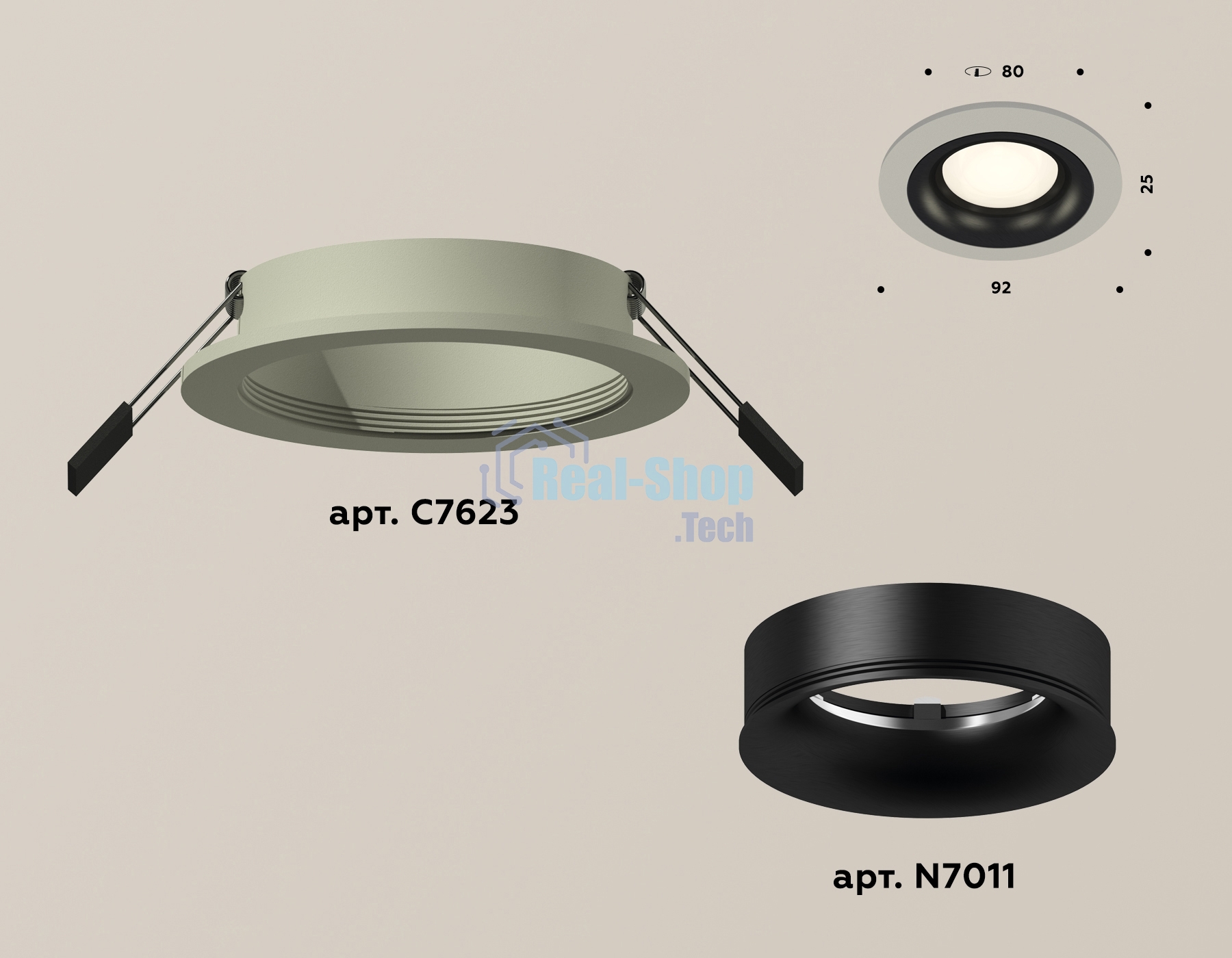 Комплект встраиваемого светильника Ambrella light XC7623002 SGR/PBK серый песок/черный полированный MR16 GU5.3 (C7623, N7011)