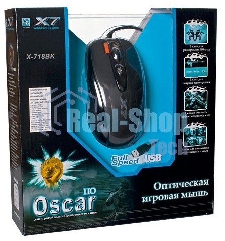 Мышь проводная A4Tech X-718BK черный, 3000 dpi, USB, кнопки - 7