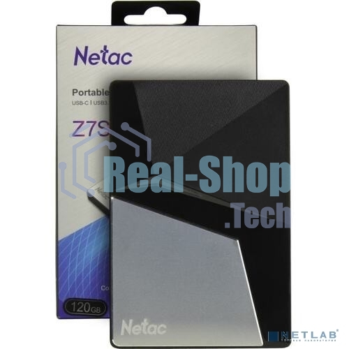 Внешний SSD Netac Z7S, 120 Gb, USB 3.2 Gen 2 Type-C, R/W 550/480, черный