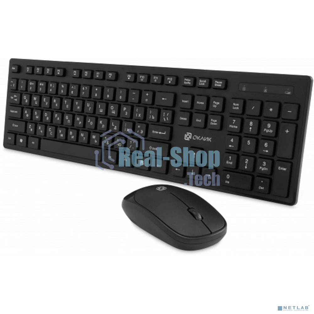 Комплект клавиатура+мышь Oklick S255W беспроводной, USB, 1200 DPI, чёрный