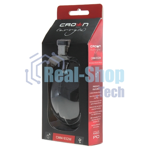 Мышь беспроводная Crown CMM-932W черный, 1000 dpi, радиоканал, USB, кнопки - 3
