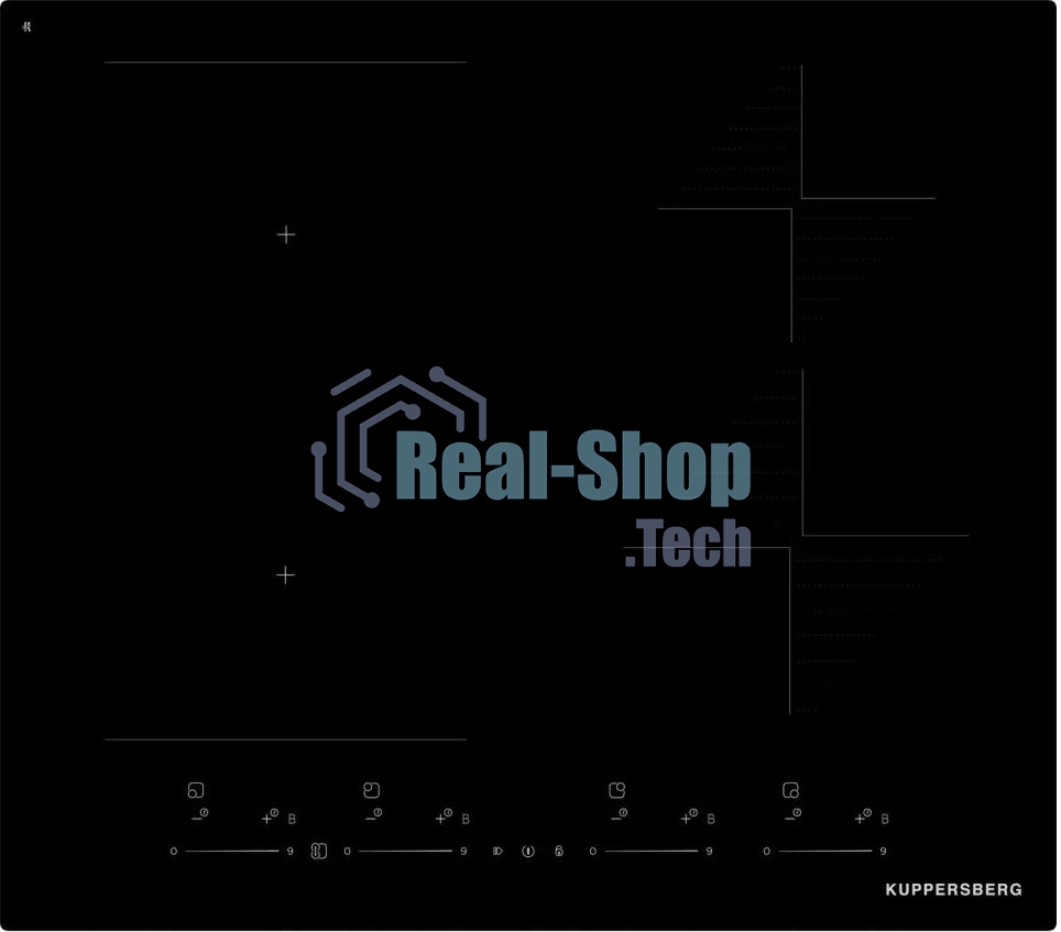 Варочная панель Kuppersberg ICI 616 60 см, индукция, High-Tech, inverter, прямой край, 9 уровней мощности, бустер, Stop and Go, Bridge zone, автоматическое отключение, таймер, индикатор остаточного тепла, сенсорное/слайдерное управление, черный