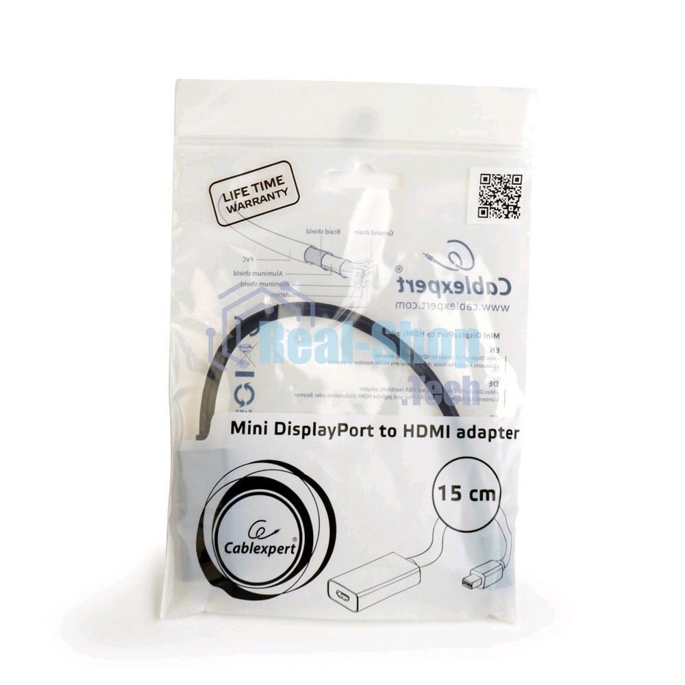 Переходник miniDisplayPort - HDMI, Cablexpert A-mDPM-HDMIF-02, 20M/19F, кабель 15 см, черный, пакет