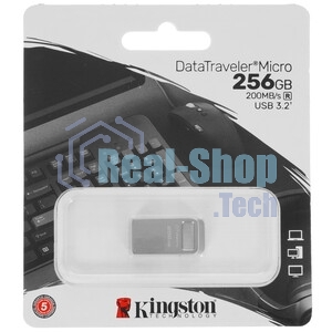 Флешка USB Kingston DataTraveler Micro (DTMC3G2/256Gb), 256Gb, USB 3.2 Gen 1, R/W 200/60, серебристый