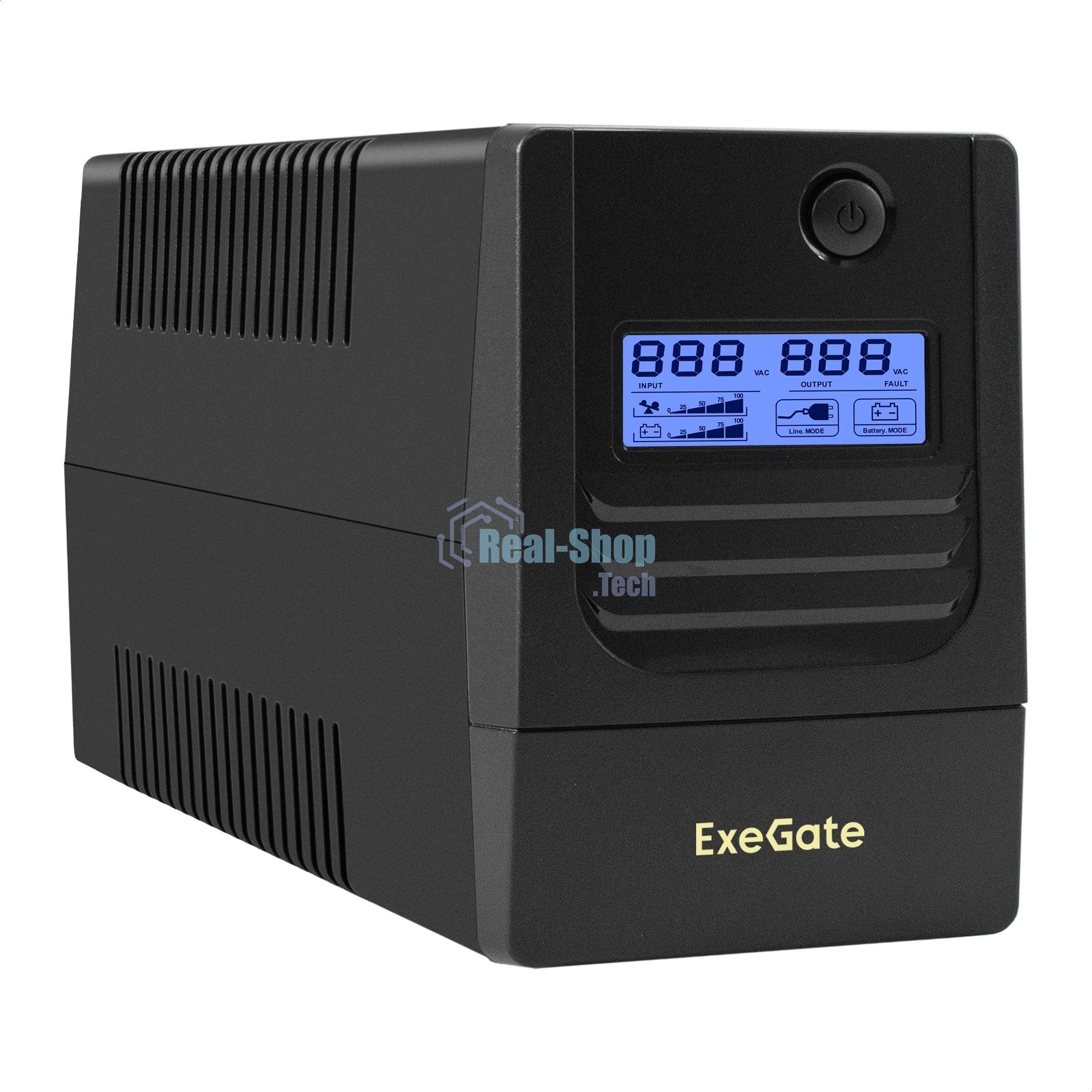 Источник бесперебойного питания ExeGate Smart LB-1000.LCD.AVR.2SH (1000VA/650W, LCD, AVR, 2*Schuko, батарея 12V 9Ah, черный)