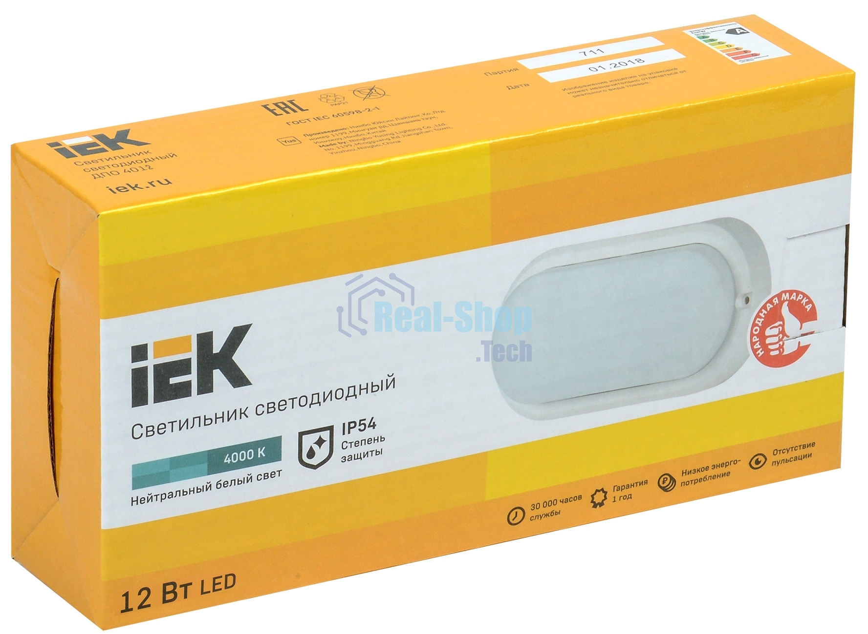 Светильник светодиодный ДПО 4012 12Вт 4000К IP54 овал бел. IEK LDPO0-4012-12-4000-K01