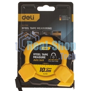 Рулетка Deli DL3799 10мx25мм, Автостоп, ударопрочный корпус, метрическая
