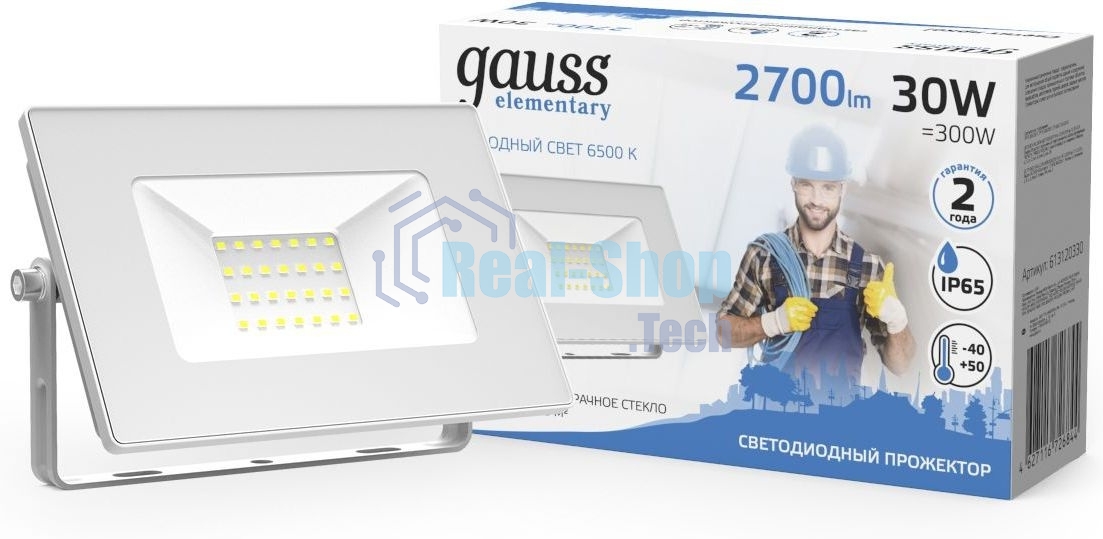 Прожектор светодиодный Gauss Elementary 30Вт 2100лм IP65 6500К бел.