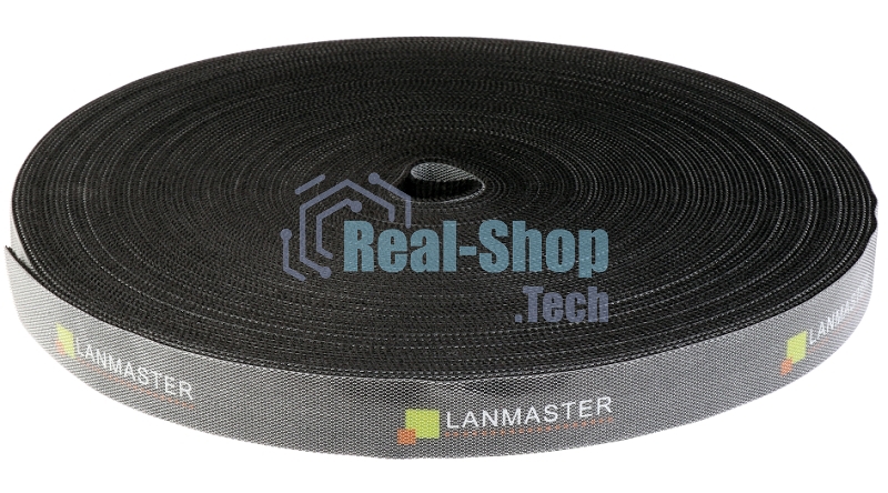 Хомут-липучка LANMASTER шириной 20 мм, 30 м, черный
