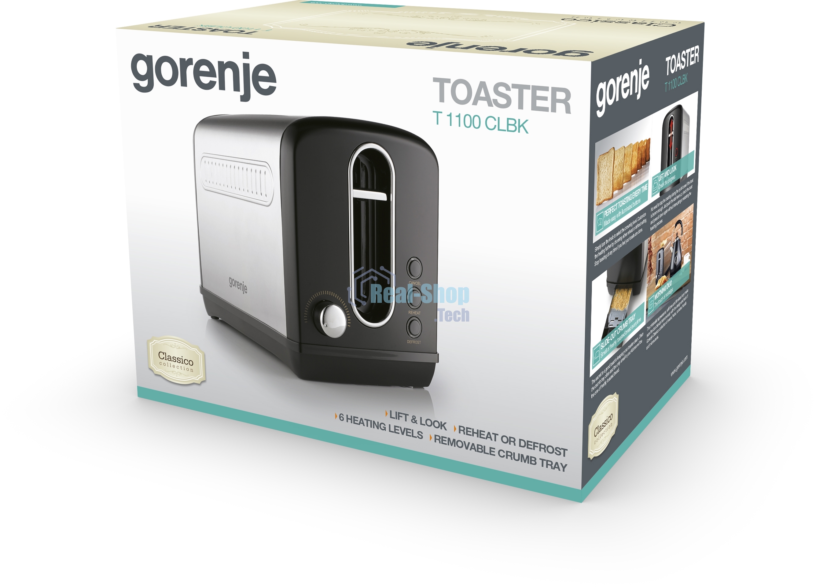 Тостер Gorenje T1100CLBK чёрный, 1100 Вт, 2 слота