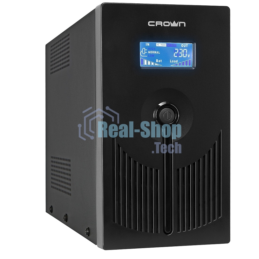 Источник бесперебойного питания CROWN Line Intractive CMU-SP1200IEC LCD USB 1200VA\720W, корпус металл, 2x12V/9AH, розетки 8*IEC, трансформатор AVR 140-290V, LCD-дисплей, cъемный кабель 1.2 м, порт RJ11/45, порт USB, защита: от перегрузки, от КЗ, от скачков напряжения