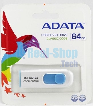 Флешка USB ADATA С008 (AC008-64G-RWE), 64Gb, USB 2.0, R/W 15/5, белый/синий