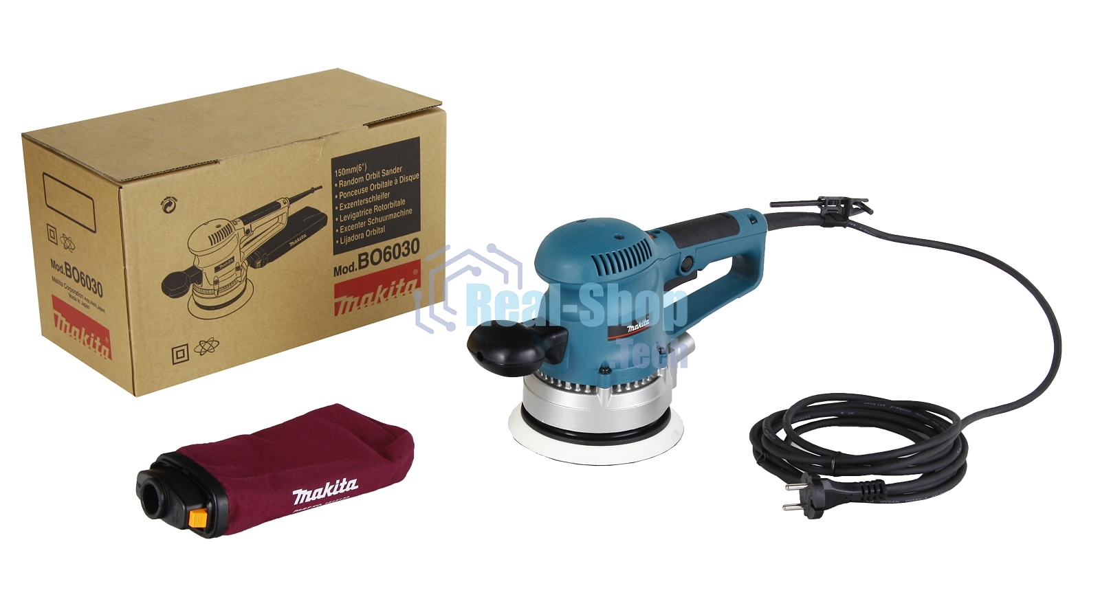 Эксцентриковая шлифовальная машина Makita BO6030 ЭШМ,310Вт,ф150мм,4000-10000об\м,ампл-3мм,2.3кг,кор,п\сборник