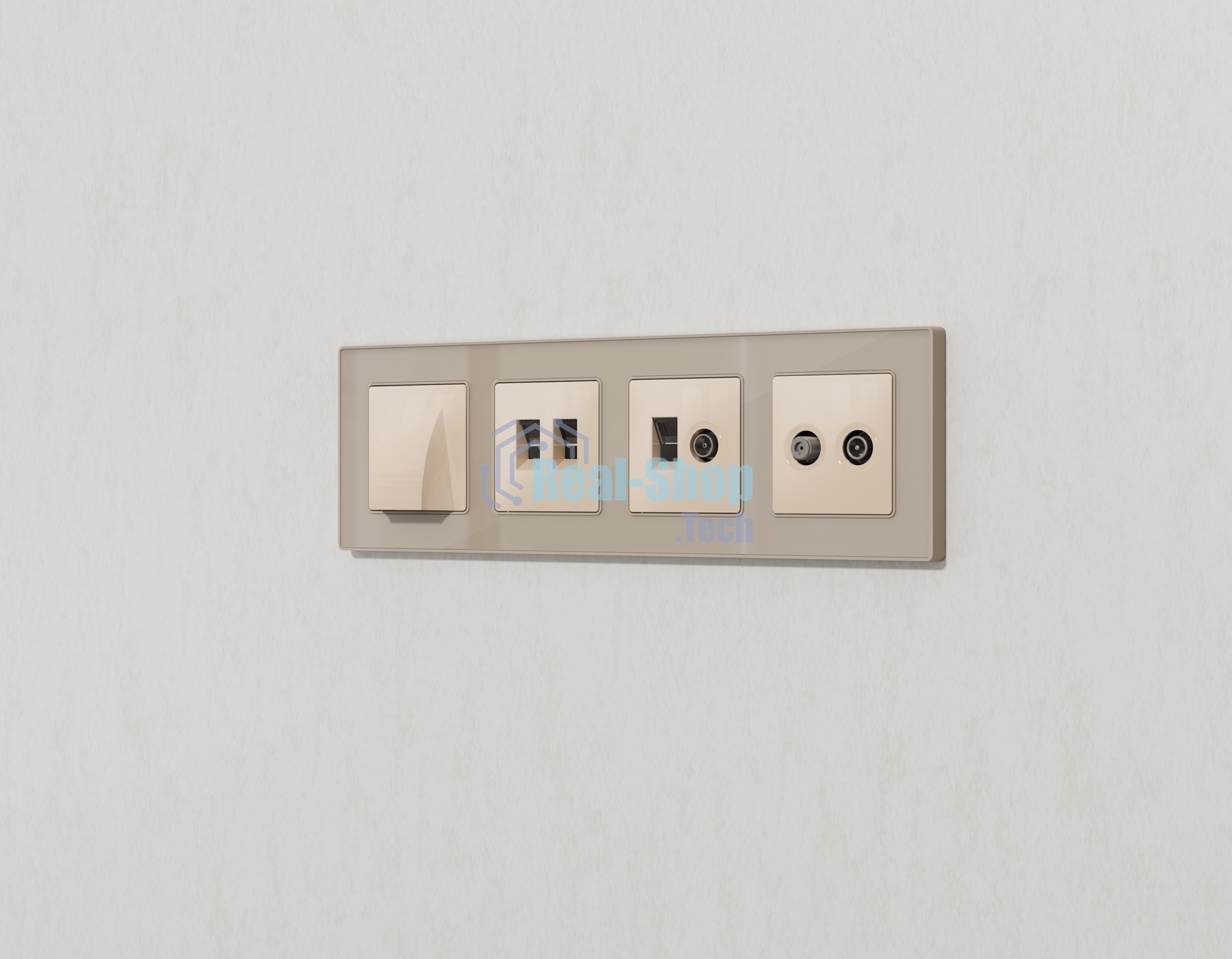 Комплект механизма компьютерной двойной розетки RJ-45 с автоматической защитной шторкой ALFA Бежевый глянец QUANT (AP3121, VM189) MA312110