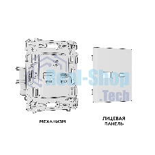 Комплект механизма розетки ALFA Сталь матовый 2USB A+C 20W (быстрая зарядка) QUANT (AP5110, VM177) MA511010