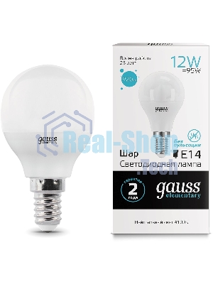 Лампа светодиодная Gauss Elementary 12Вт цок.: E14 шар 220B 4100K св. свеч. белый ней. (упак.: 10 шт)