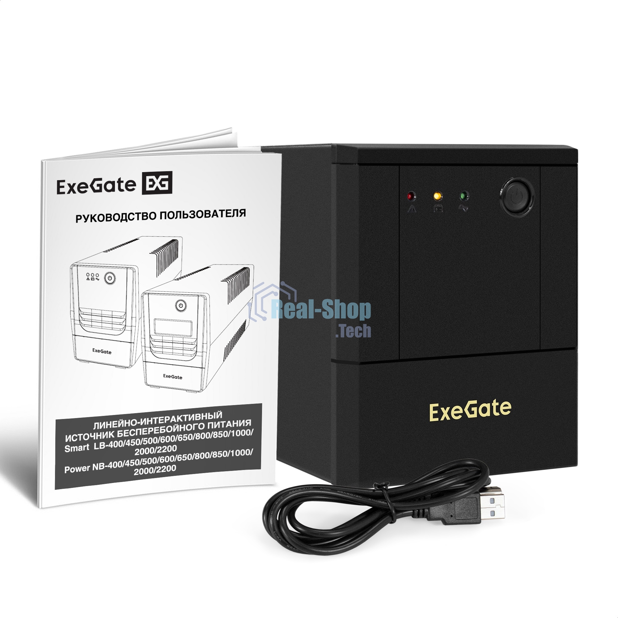 Источник бесперебойного питания ExeGate Power NB-2000.LED.AVR.4SH.USB (2000VA/1200W, LED, AVR, 4*Schuko, USB, батарея 12V 9Ah - 2 шт., металлический корпус, Black)