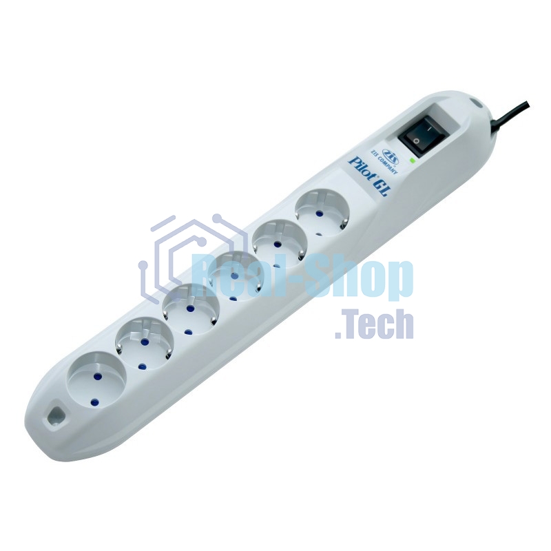 Сетевой фильтр Pilot GL 6 розеток (5 евро + 1 без заземления) 3 м Surge protector Pilot GL 6 outlets (5 euro + 1 without ground) 10A/2.2kVt, 3m