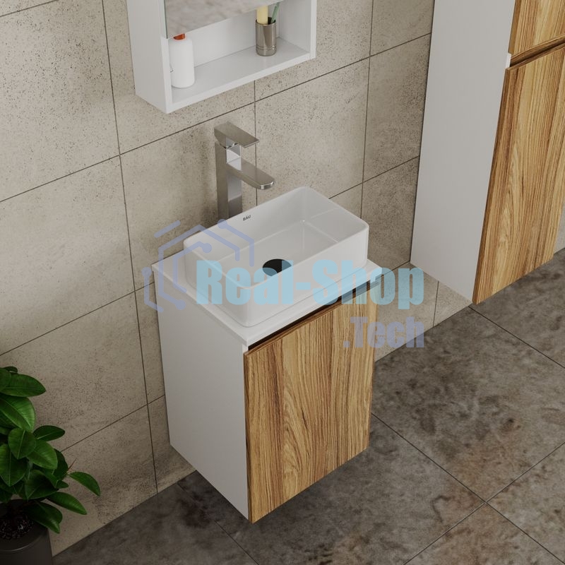 Комплект для ванной, 4 предмета (тумба Bau Dream 40 + раковина BAU 37х23, белая + смеситель Hotel Still, выпуск клик-клак, черный)