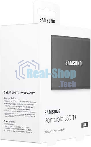 Внешний SSD Samsung T7, 2TB, USB 3.2 Gen 2 Type-C, R/W 1050/1000, титан