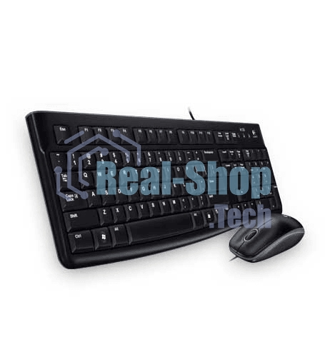 Комплект клавиатура+мышь Logitech MK120 проводной, USB, 1000 DPI, чёрный (неоригинальная гравировка)
