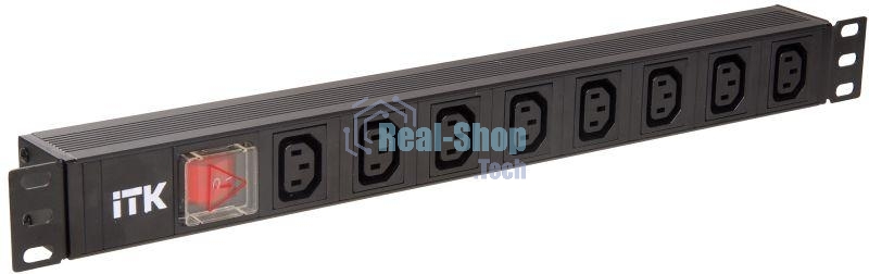 Блок розеток 8 мест PDU 19дюймов IEC320 C13 PH12-8C133 с LED выкл. алюм. профиль1U вход C14 без шнура ITK PH12-8C133