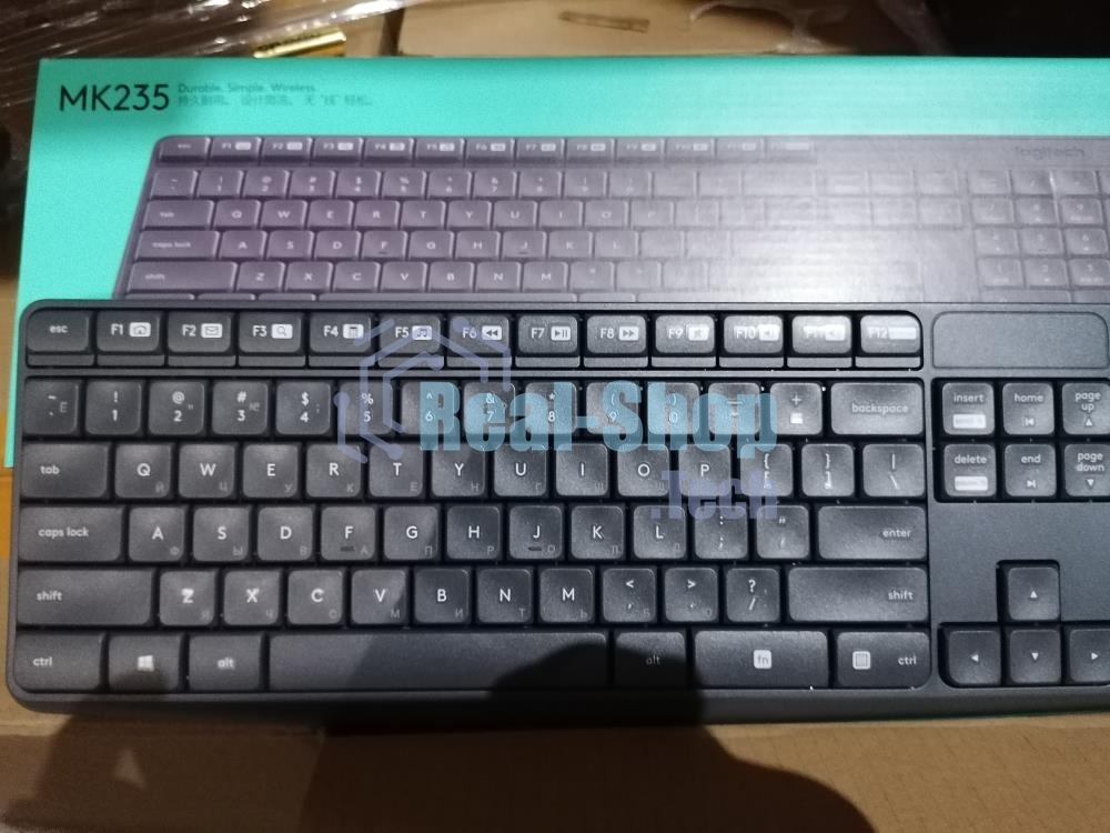 Комплект клавиатура+мышь Logitech MK235 беспроводной, USB, 1000 DPI, серый ( неоригинальная гравировка)
