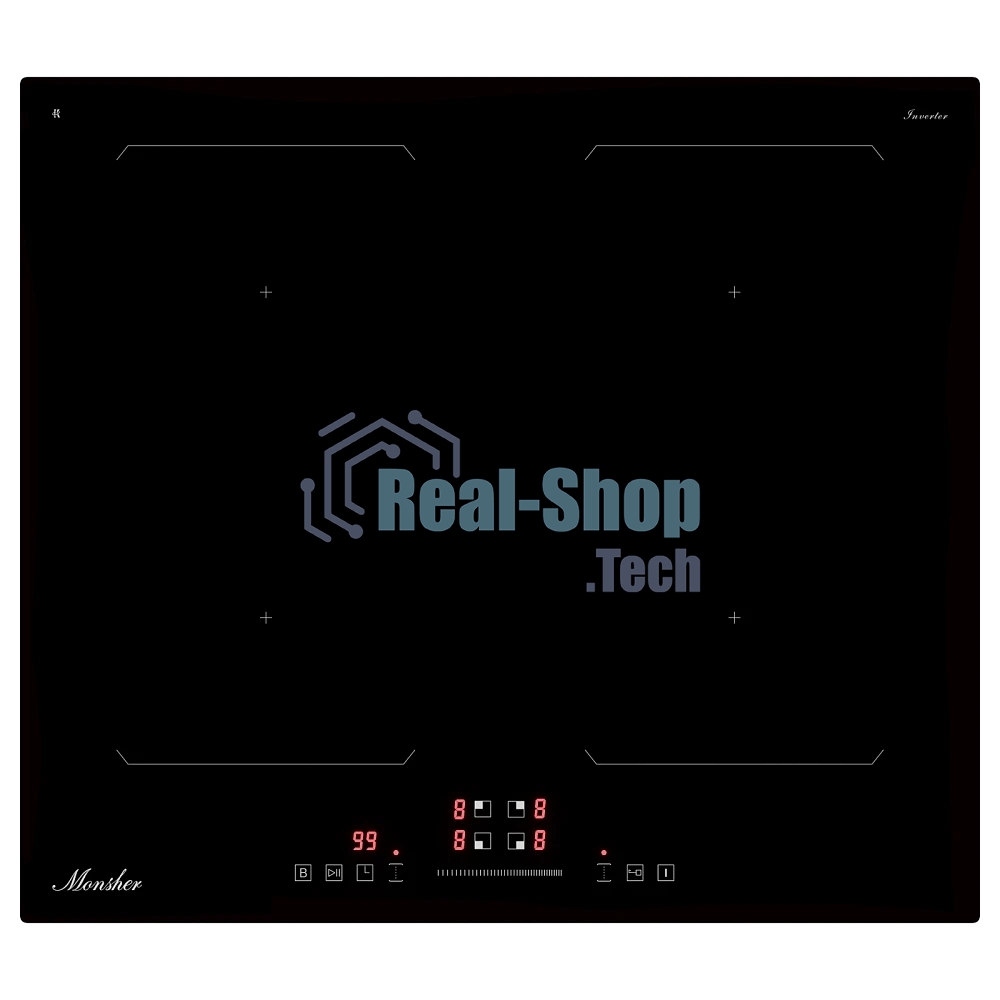 Индукционная варочная панель Monsher MHI 6026, 60 см, индукция, High-Tech, inverter, 9 уровней мощности, бустер, Stop and Go, автоматическое отключение, таймер, индикатор остаточного тепла, сенсорное/слайдерное управление, черный