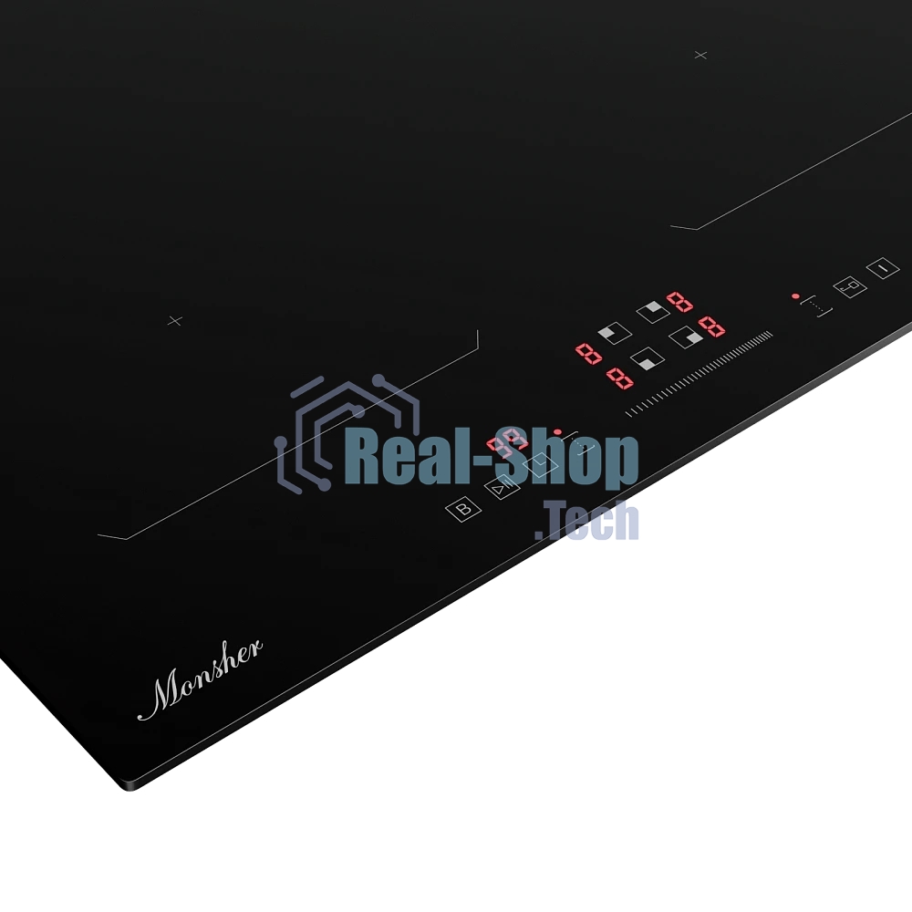 Индукционная варочная панель Monsher MHI 6026, 60 см, индукция, High-Tech, inverter, 9 уровней мощности, бустер, Stop and Go, автоматическое отключение, таймер, индикатор остаточного тепла, сенсорное/слайдерное управление, черный