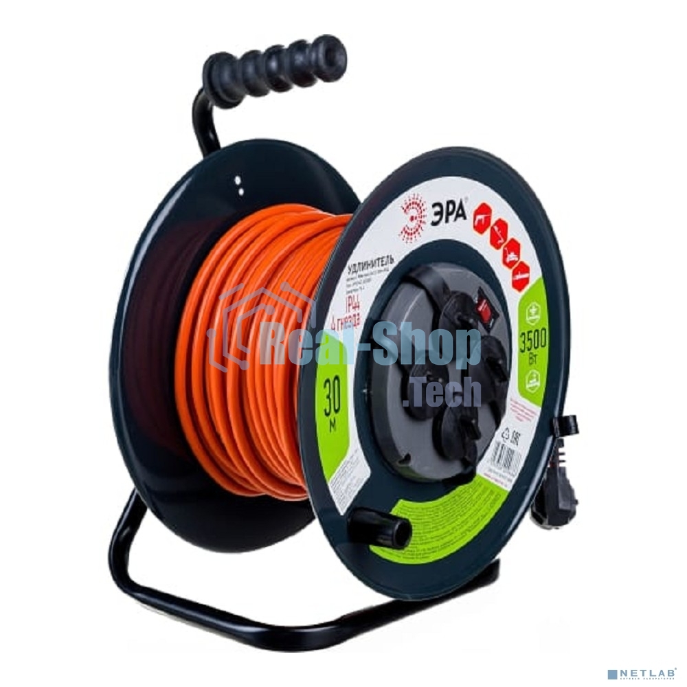 Удлинитель силовой ЭРА RMx-4es-3x1.5-30m-IP44 на м. катушке c/з 4 гн 30м ПВС 3х1.5 (1/33)