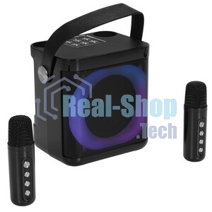 Переносная караоке система TRS2406 iconBIT K702B Колонка 10Вт, 2 микрофона Bluetooth, подсвктка, с аккумулятор в колонке 1500mAh и микрофонах, 16*12*16.7 CM, черный