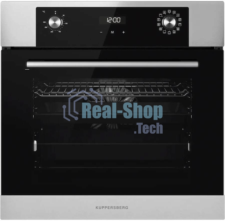Встраиваемый духовой шкаф Kuppersberg HO 677 BX, High-Tech, объем 70 л, 13 режимов, электронное управление (утапливаемые переключатели, аналоговый дисплей), телескопические направляющие на одном уровне, максимальная температура 300 градусов, 2 стекла в дверце, черный/нержавеющая сталь