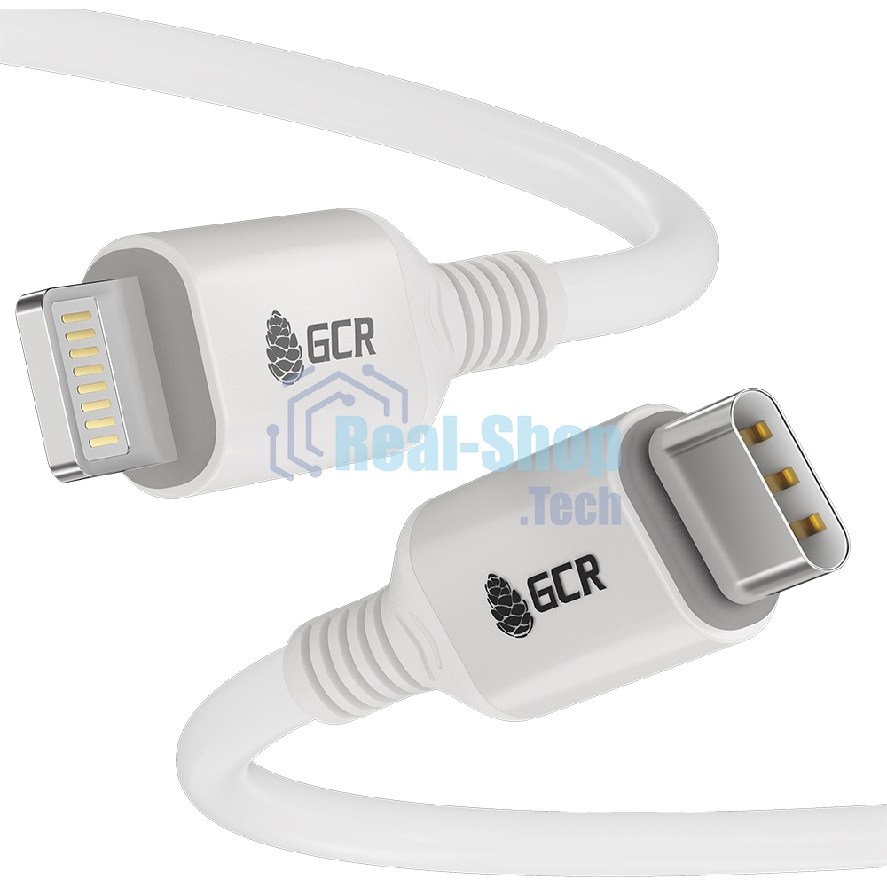 Кабель GCR PREMIUM 3.0m TypeC/Lightning MFI POWER DELIVERY 18 W, быстрая зарядка, белый силикон, AL case белый, белый ПВХ, GCR-53756