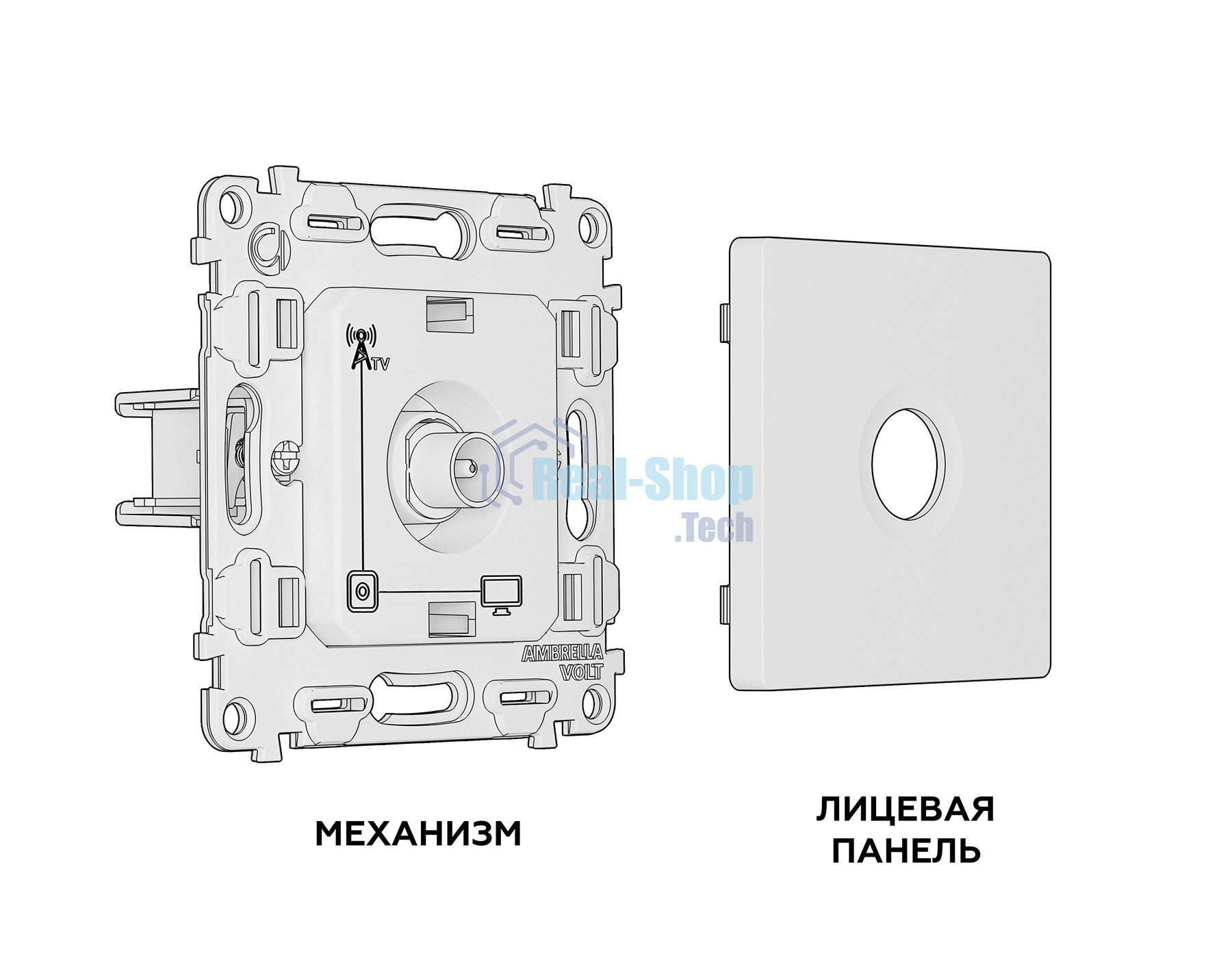 Комплект механизма TV розетки оконечной ALFA Сталь матовый 50-870 MHz 1dB QUANT (AP5130, VM202) MA513010