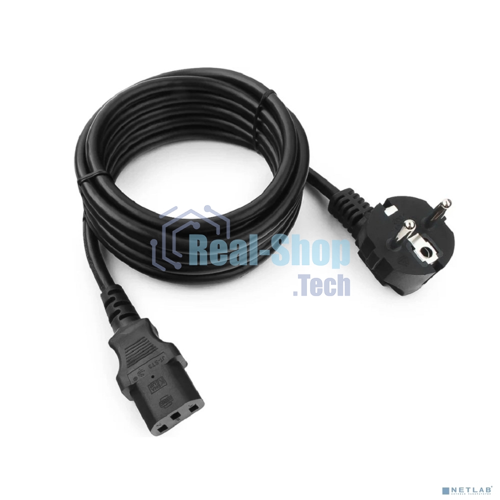 Кабель питания Cablexpert PC-186-1.5-3M, Schuko-C13, 3x1.5мм2, 10A, с заземлением, медь, 3м, черный, пакет