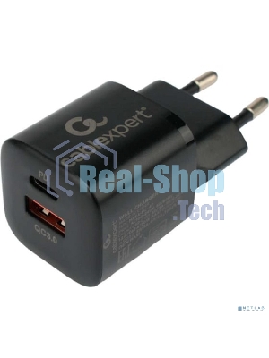 Сетевое зарядное устройство Cablexpert 20Вт, 3А, QC3.0/PD, 1xUSB, 1xType-C, черный, пакет