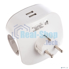 Сетевой разветвитель ЭРА SP-3e-USB-2A, белый