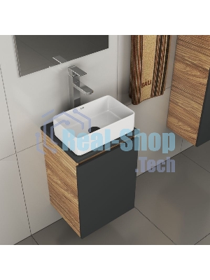 Комплект для ванной, 4 предмета (тумба Bau 40, графит + раковина BAU Hotel mini 37х23 + смеситель Hotel Still, выпуск клик-клак, черный)